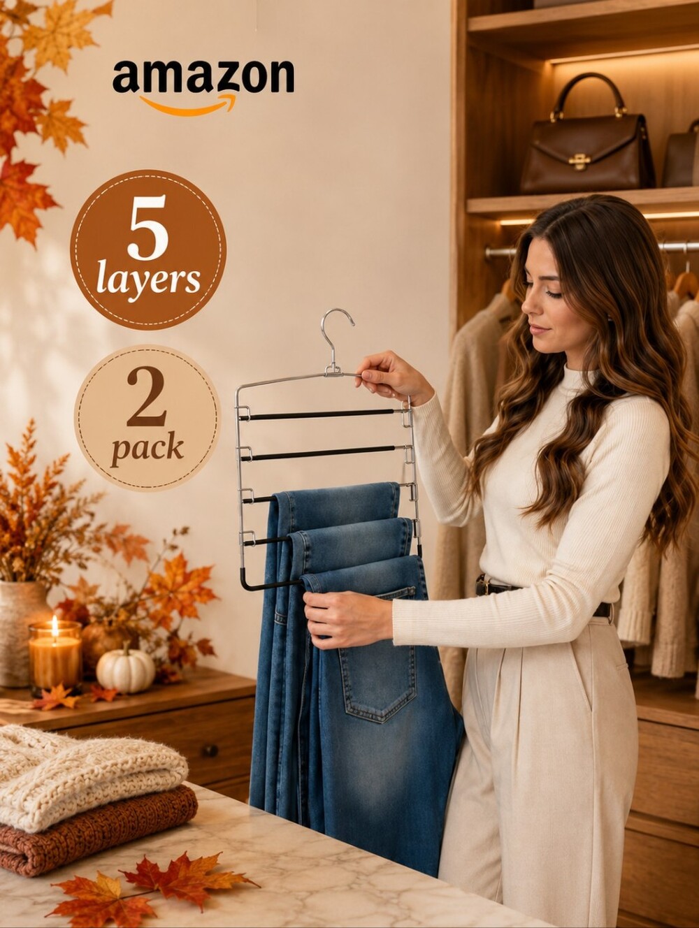 Amazon 2-Pk Multi-Tier Hangers | Space Saving Organizer for Jeans, Pants,Skirts - Picture 2 of 8